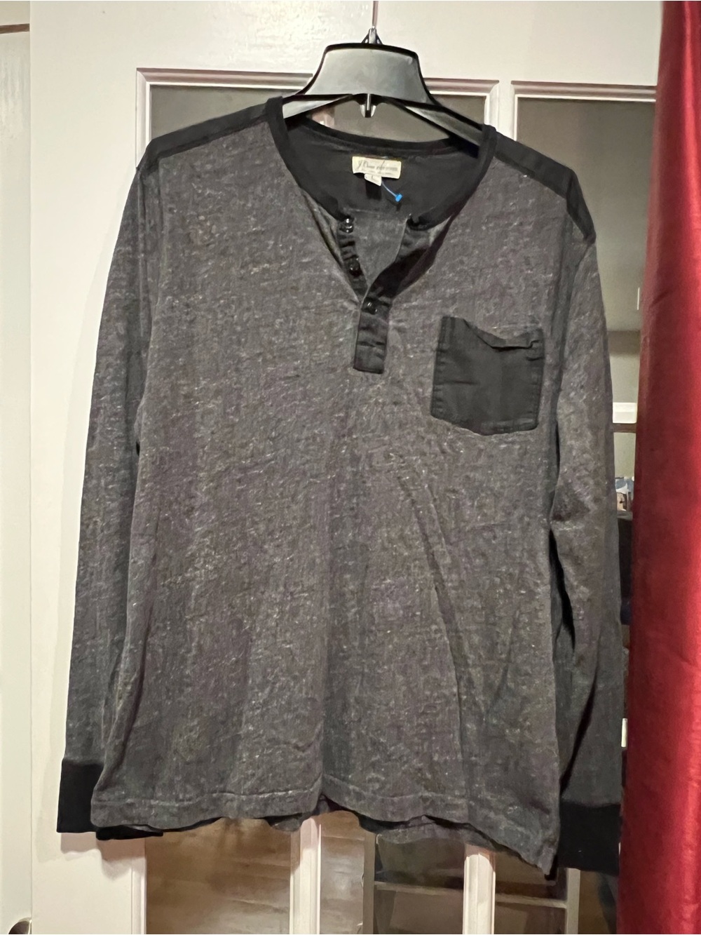 J. Crew Men's Long Sleeve Henley in Charcoal with Black Trim